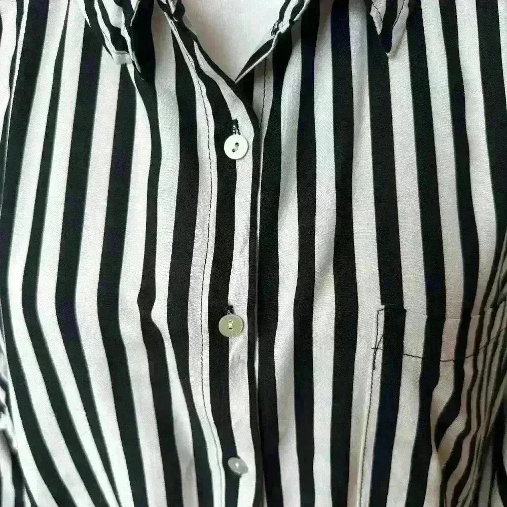 Jane and Delancey Black/White Stripe Button Front Shirt 2X - Picture 2 of 8